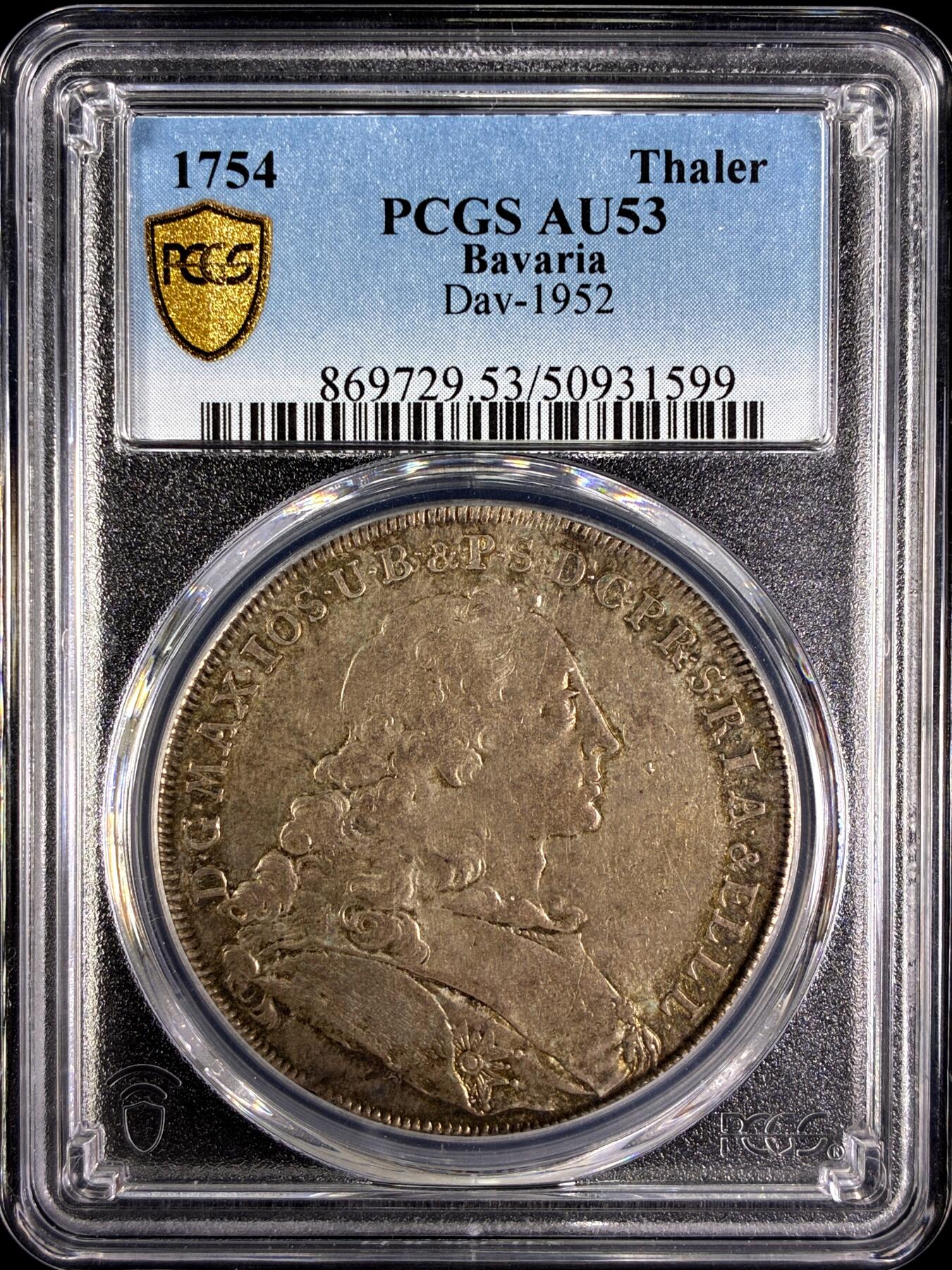 【雨安】【直播拍卖】【第0129期-评级币章】2026-03-21 周六 19:30 (金价1115, 银价20.09) [评级德国] Germany 德国 德意志 巴伐利亚 1泰勒 1754年 圣母抱婴  PCGS-AU53