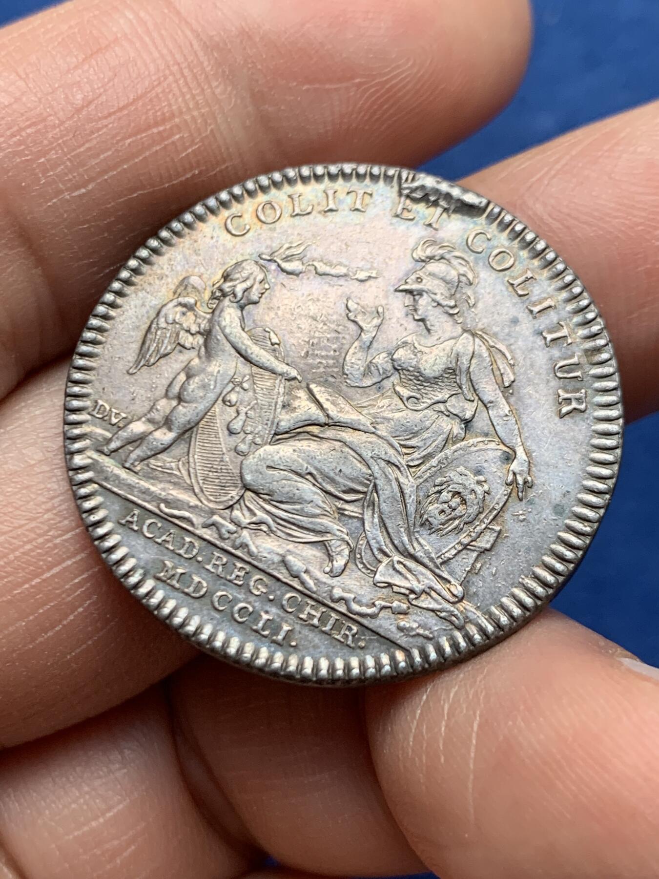 《竞宝斋》第472场 周日，周一，周二 3场连拍 （全场包邮）欢迎送拍 法国路易十六头像医学会银质代币，10.11g，30.7mm