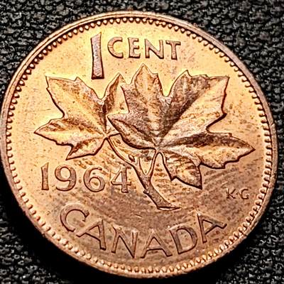 泉币菌-第212场-拍品多 请提前出价（工作最近较忙 发货不及时，望理解） - 加拿大1964年1分 枫叶 伊丽莎白二世女王 低冠版 青铜币 19.1mm