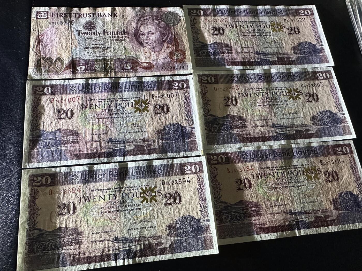 《外钞收藏家》第六百一十九期（精品场）（长期征集拍品、欢迎藏友们联系合作） 第一信托银行20镑非全新+阿尔斯特银行20镑5张AU-UNC- 