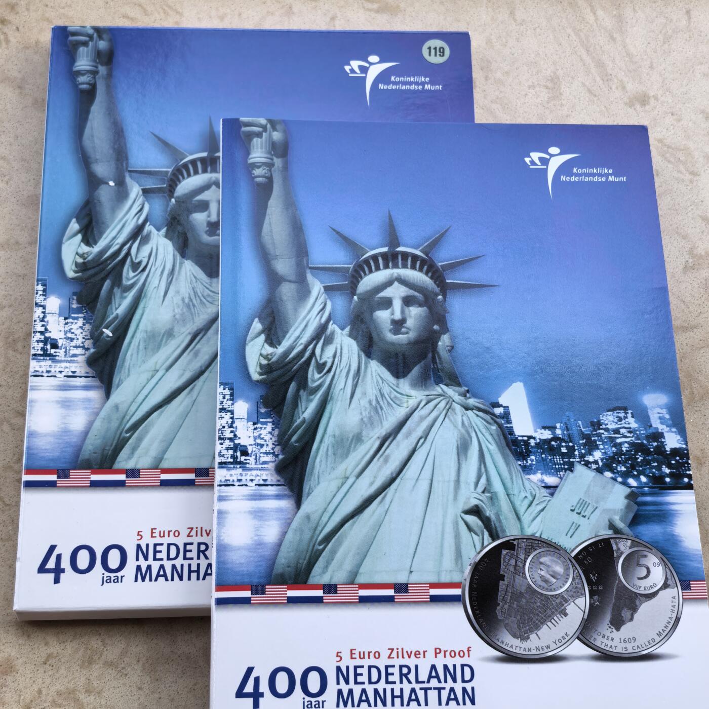 道一币馆币章第一百七十场 原包装 荷兰2009年曼哈顿建市400周年5欧元精制银币