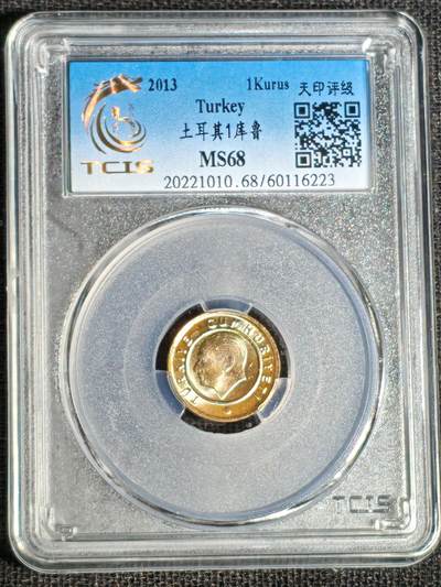 刘世昌艺术品销售中心～虎踞龙蟠*金杨在线联拍群第519期 - 土耳其2013年1库鲁（天印评级  MS68   串号：60116223）1枚。