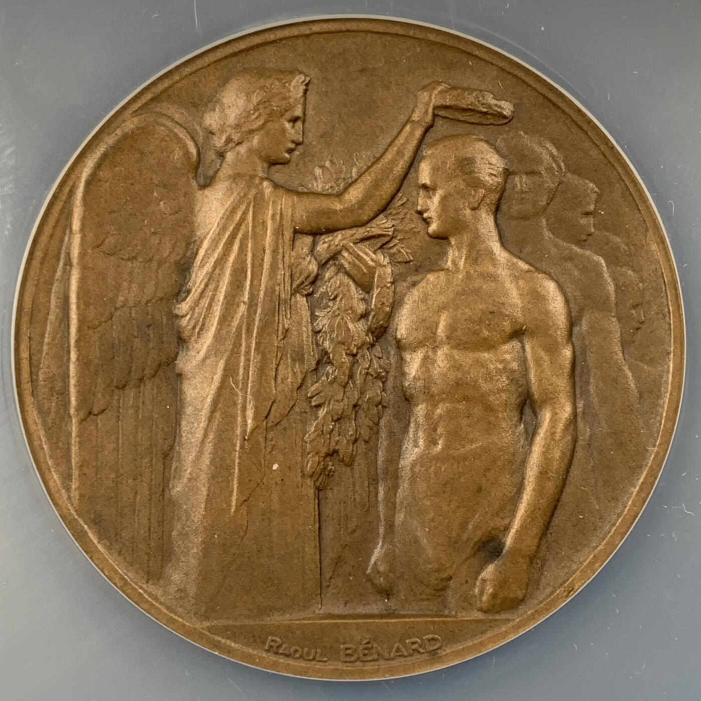 掌中浮雕-藏着的欧洲第055场 NGC MS63 : 1924年法国巴黎第八届奥运会官方纪念章 ，55mm； Nicolas Maier法国优秀雕刻家作品书#287号