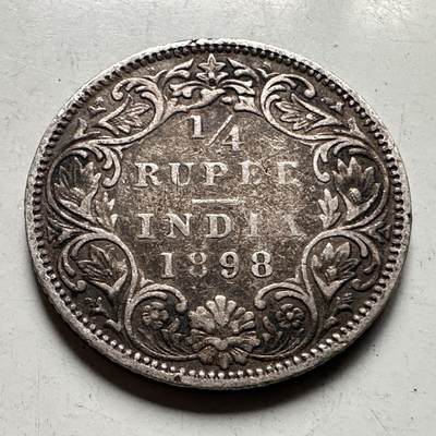 🌹外币初藏🌹🐯2026年第30场   每周二四六晚8️⃣点 接代拍 - 英属印度1898年 维多利亚女皇 1/4卢比 银币 91.7%银 2.92克 19毫米