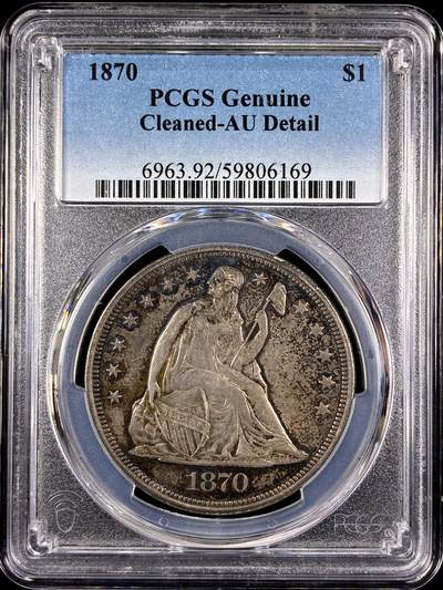 【雨安】【直播拍卖】【第0129期-评级币章】2026-03-21 周六 19:30 (金价1115, 银价20.09) - [评级美洲] USA 美国 1美元 KM#0100 (1866-1873) 自由女神坐像.背鹰有铭文 1870年  NGC-AU