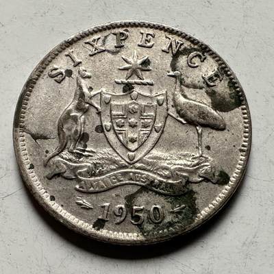 🌹外币初藏🌹🐯2026年第30场   每周二四六晚8️⃣点 接代拍 - 澳大利亚1950年 乔治六世 6便士 银币 50%银 2.83克 19.5毫米