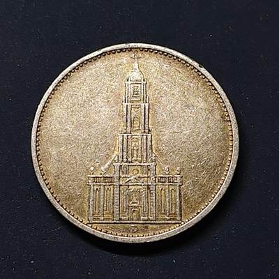 【全场包邮】纯粹捡漏拍513场 - 德国第三帝国1934年波茨坦卫戍教堂D厂5马克银币【29毫米13.88克90%】