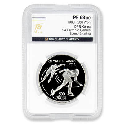 1993年朝鲜-94'奥利匹克运动会滑冰赛27g999纯银纪念币 TQG评级PF68冠军分 - 1993年朝鲜-94'奥利匹克运动会滑冰赛27g999纯银纪念币 TQG评级PF68冠军分
