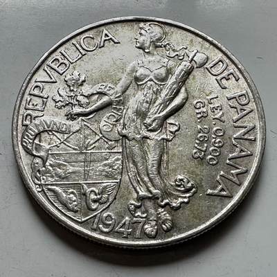 🌹外币初藏🌹🐯2026年第30场   每周二四六晚8️⃣点 接代拍 - 巴拿马1947年 巴尔沃亚 1巴波亚 银币 90%银 26.73克 38.1毫米