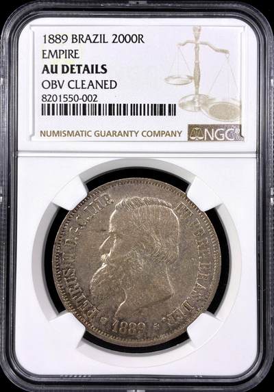 【雨安】【直播拍卖】【第0129期-评级币章】2026-03-21 周六 19:30 (金价1115, 银价20.09) - [评级美洲] Brazil 巴西 Empire 2000瑞斯 KM#485 (1886-1889) 1889年  NGC-AU
