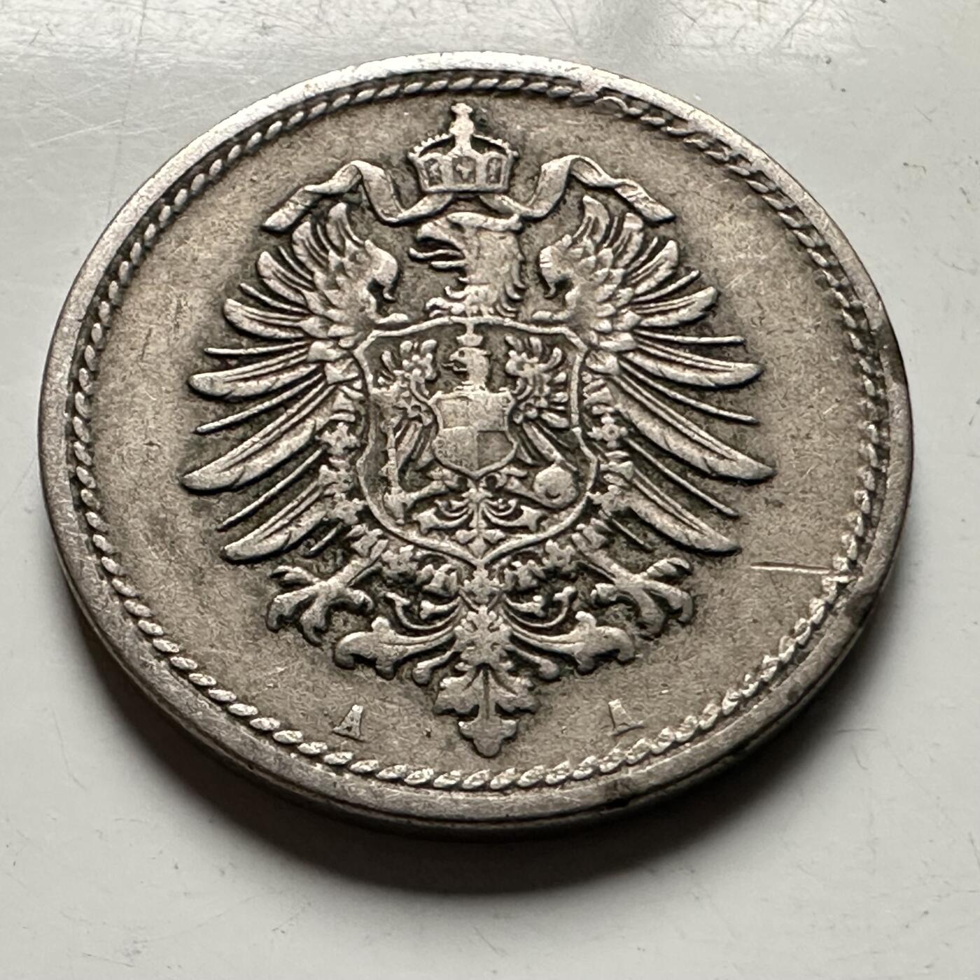 🌹外币初藏🌹🐯2026年第30场   每周二四六晚8️⃣点 接代拍 德国1875年 5芬尼  短翅帝国鹰 a