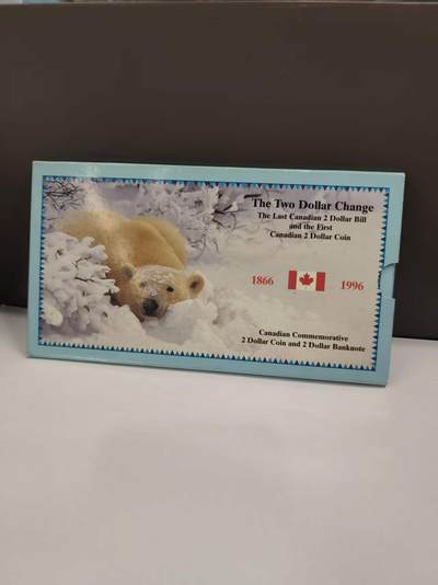 G&W世界散币，银币处理专场（第46场） - 加拿大1996年2元  卡装  带一张2加元纸币