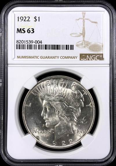 【雨安】【直播拍卖】【第0129期-评级币章】2026-03-21 周六 19:30 (金价1115, 银价20.09) - [评级美洲] USA 美国 1美元 (1921-1935) 和平鸽 1922年  NGC-MS63