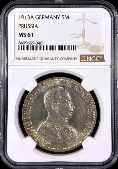 【雨安】【直播拍卖】【第0129期-评级币章】2026-03-21 周六 19:30 (金价1115, 银价20.09) - [评级德国] Germany 德国 帝国 J.114 普鲁士 5马克 (1913-1914) 军装 1913年  NGC-MS61