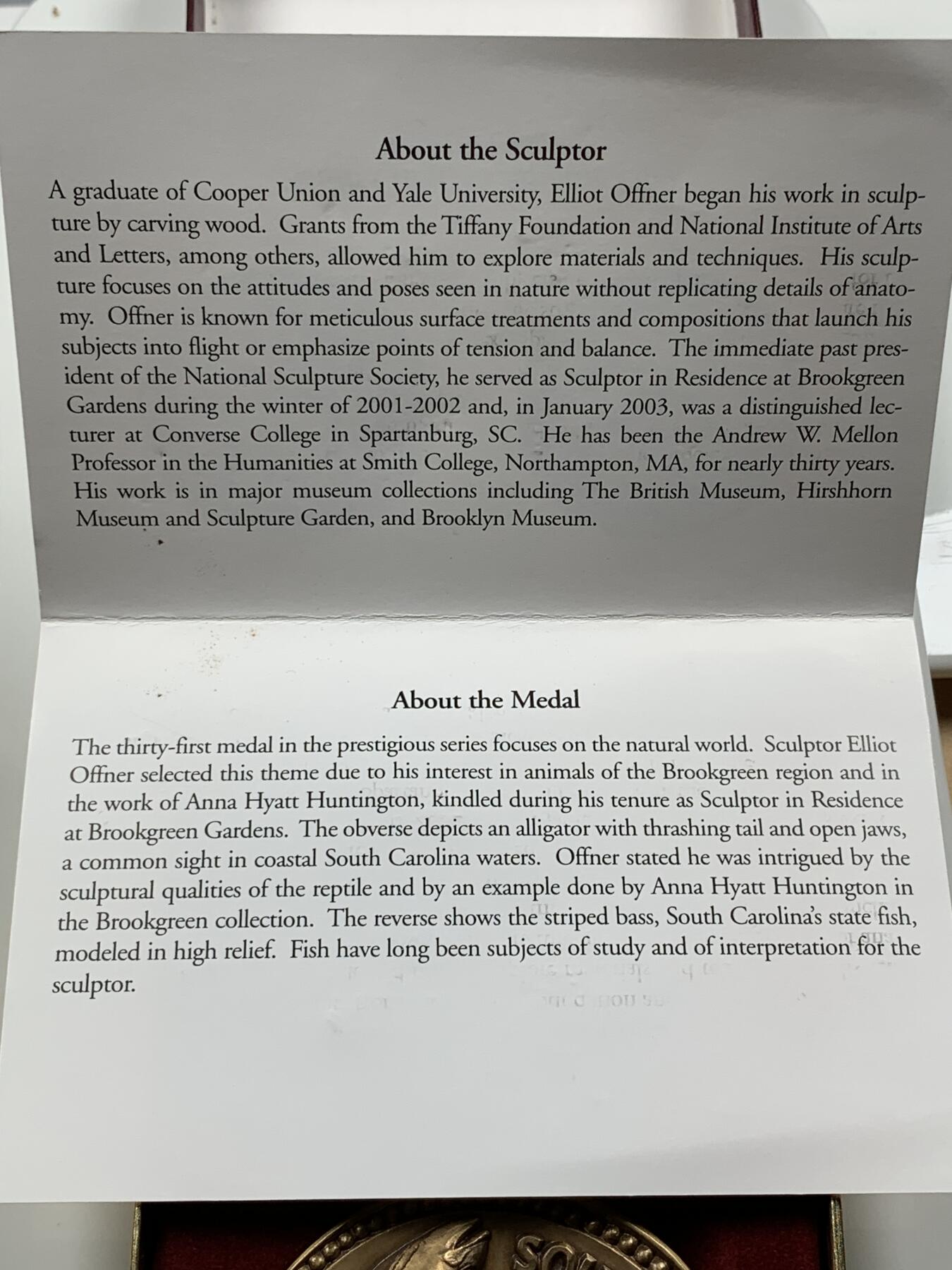 掌中浮雕-藏着的欧洲第055场 2003年美国布鲁克林公园#31号大铜章，76mm，原盒带证书，雕刻家：Leonda Froehlich Finke