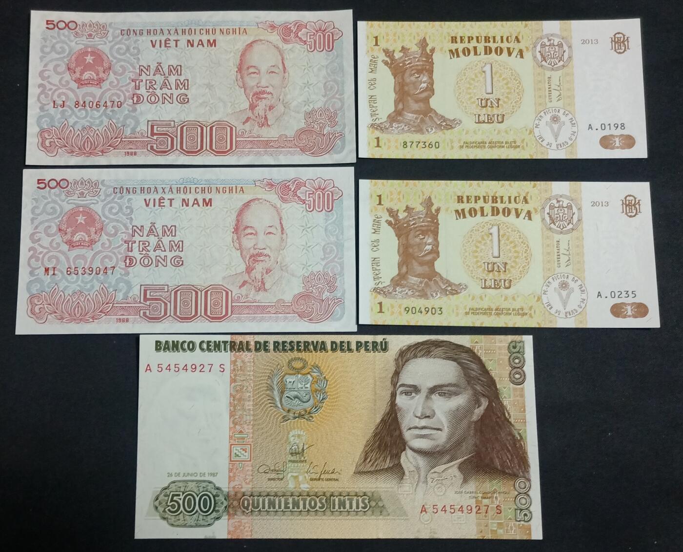 【游宝拍卖】丙午马年第13期 越南 摩尔多瓦 秘鲁 5张 UNC