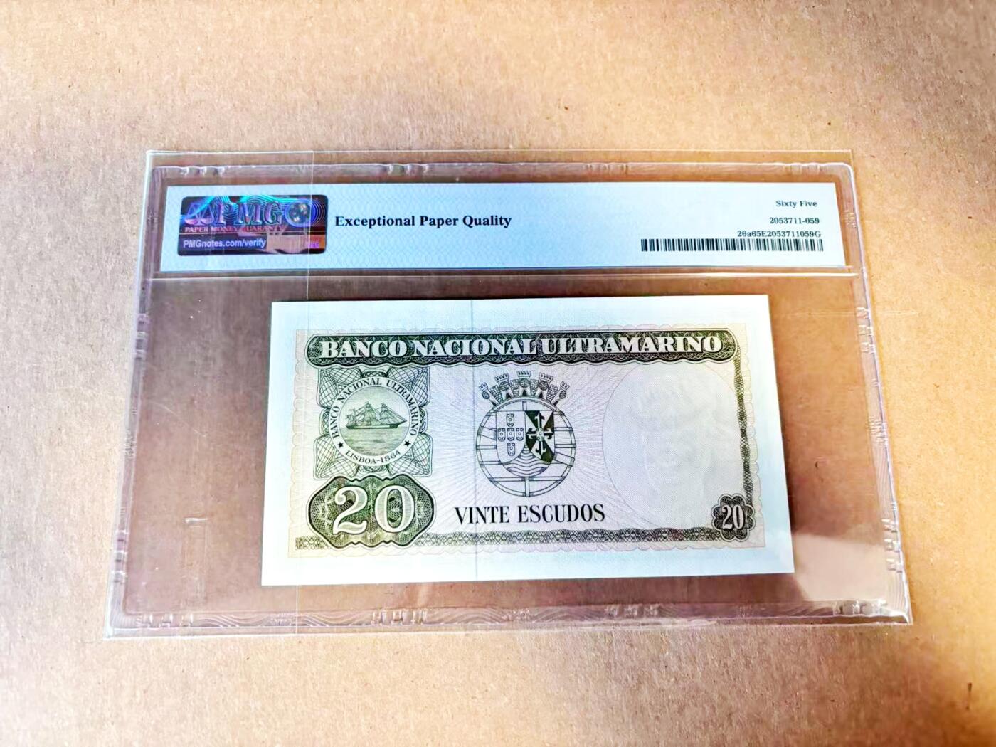 【Blue Auction】世界纸币精拍第796期——18级TOP拍卖/信誉/品质/专业/高效💫 【无47】东帝汶 1967年20埃斯库多 BWC出品 PMG65EPQ 