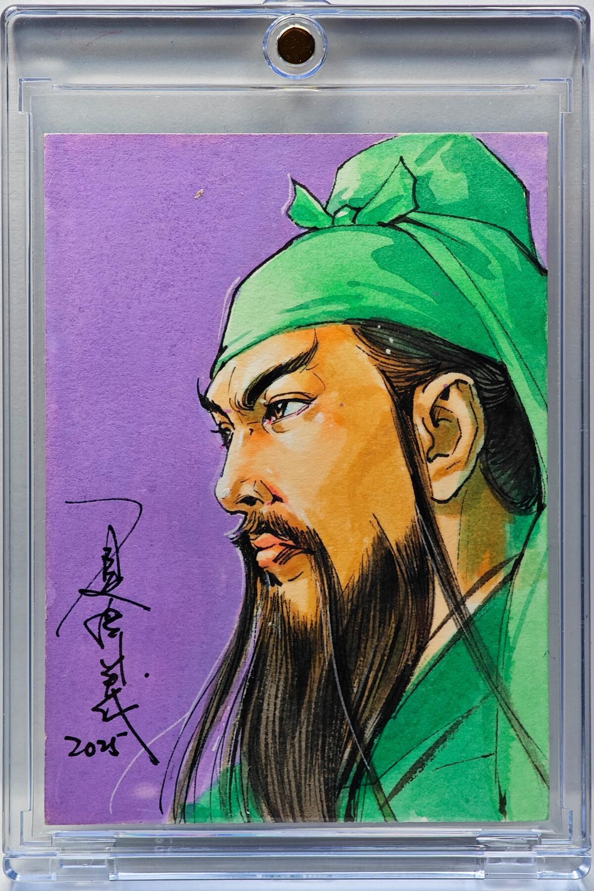 白泽拍卖卡牌手绘专场第34期（花朝去了又春分 草如茵 柳烟新） 2025 百里卡牌 手绘卡 关圣  夏伟义亲签 卡砖封装