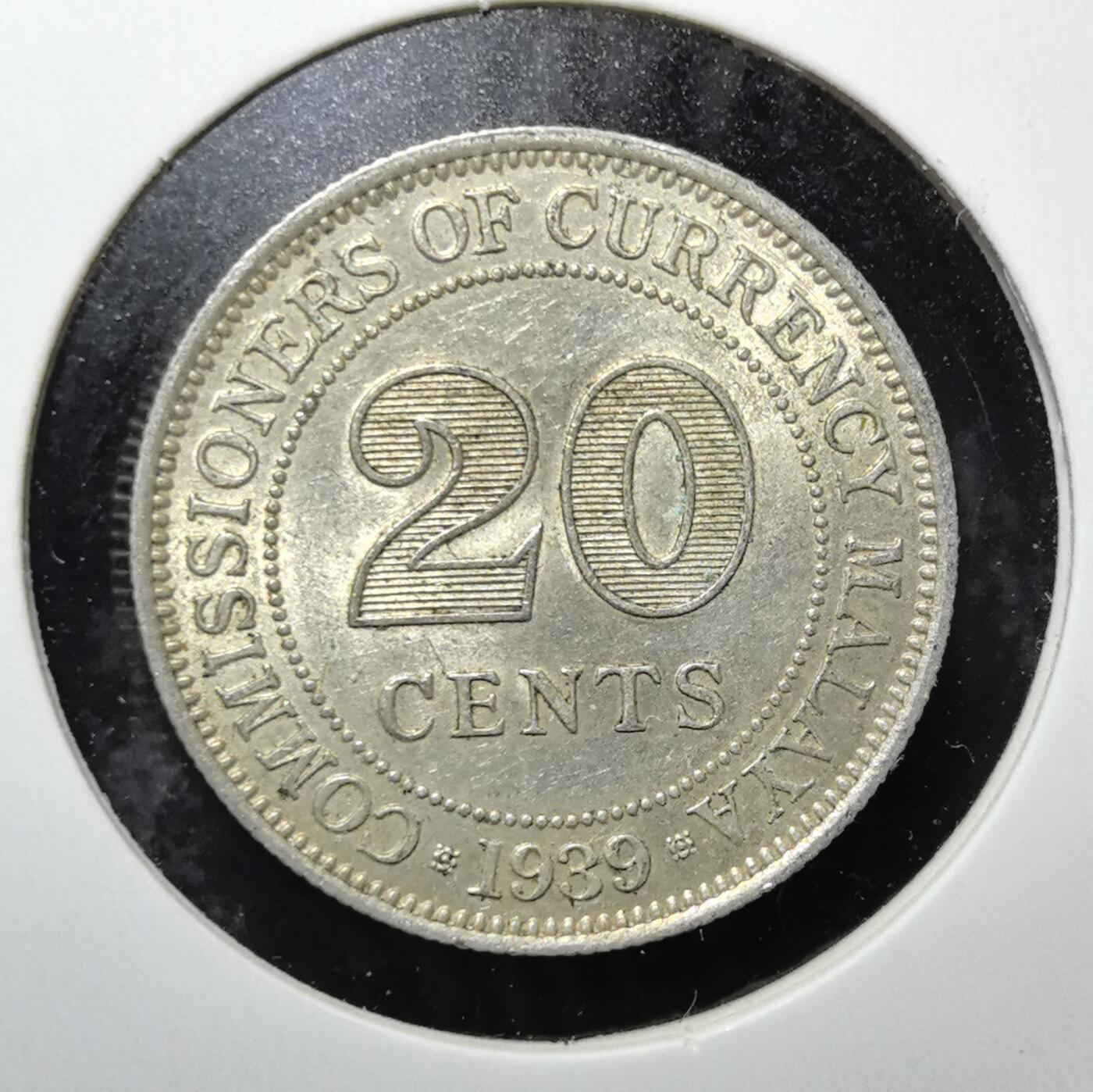 外国优质老铜币银币苏联纪念章，每周六晚九点倒数截拍，满百包邮可寄存，持续收拍 带光英属马来亚1939年20分银币。正面为乔治六世头像，背面是货币委员会标注，见证英国二战前后对马来亚的殖民货币统治，后随独立退出流通。