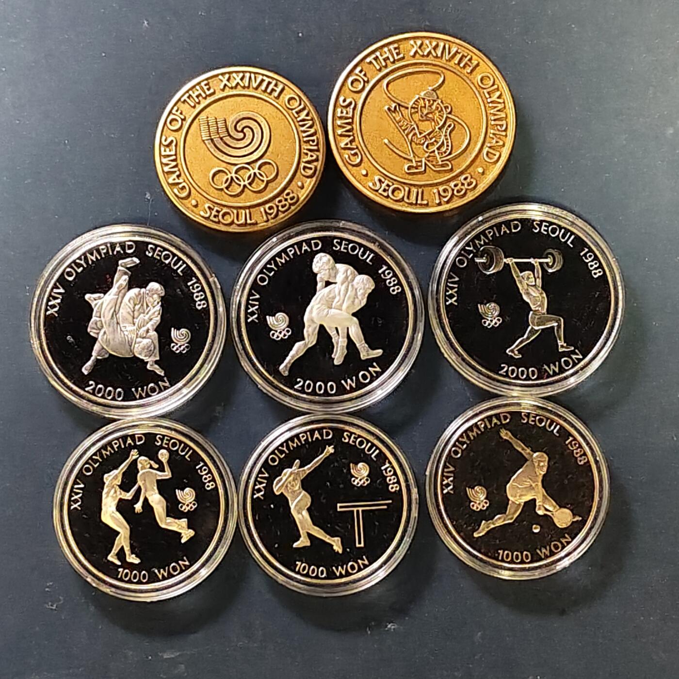 【全场包邮】纯粹捡漏拍513场 韩国1987-1988年首尔奥运会6币2章官方精制套币-盒证全