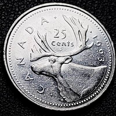 泉币菌-第213场-拍品多 请提前出价（工作最近较忙 发货不及时，望理解） - 高币值 加拿大1993年1/4加拿大元 伊丽莎白二世 驯鹿 24mm 