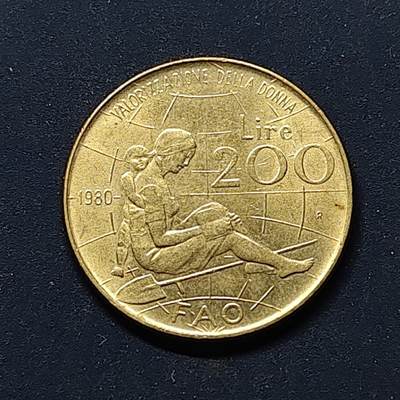 【全场包邮】纯粹捡漏拍512场 - 意大利1980年200里拉FAO国际妇女年纪念币