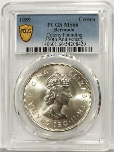 博洋堂世界钱币拍卖第165期（全场包邮） - PCGS MS66 英属百慕大1959年伊丽莎白二世发现百慕大350周年1克朗纪念银币-3