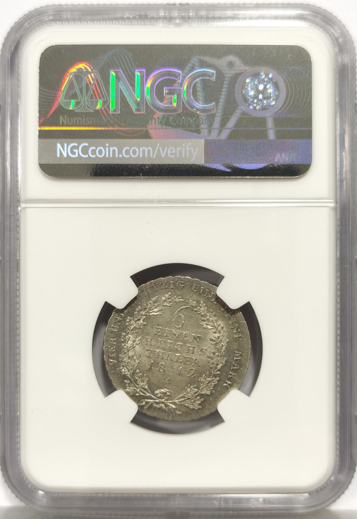 博洋堂世界钱币拍卖第165期（全场包邮） NGC MS62 德国普鲁士1812年威廉三世1/6泰勒银币