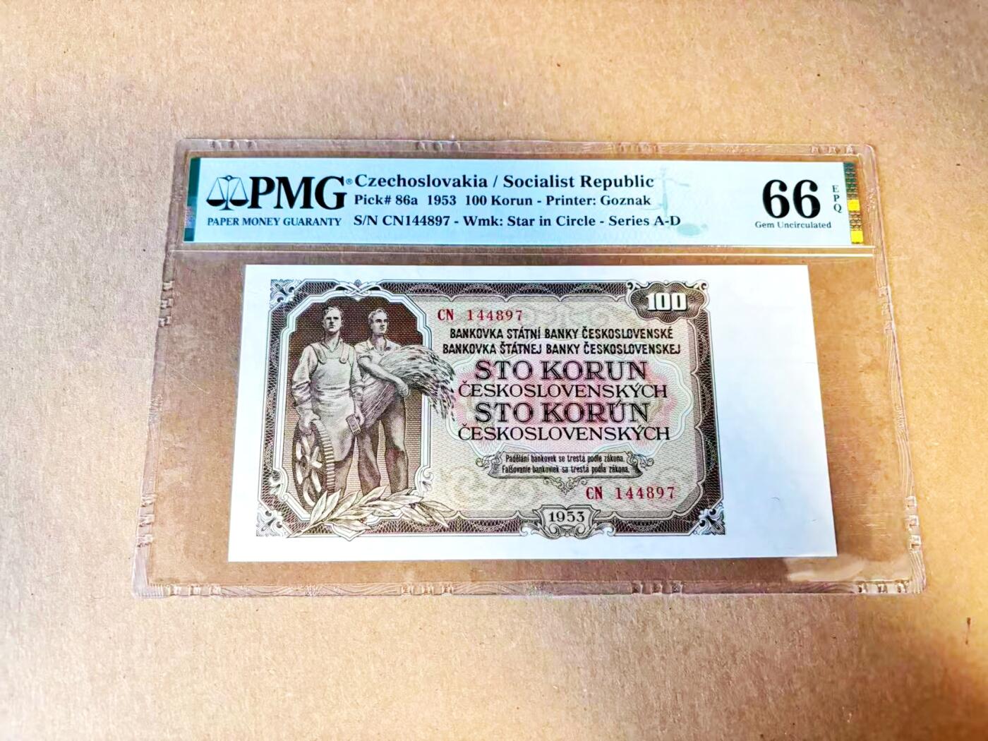 【Blue Auction】世界纸币精拍第796期——18级TOP拍卖/信誉/品质/专业/高效💫 捷斯 1953年100克朗 PMG66EPQ 