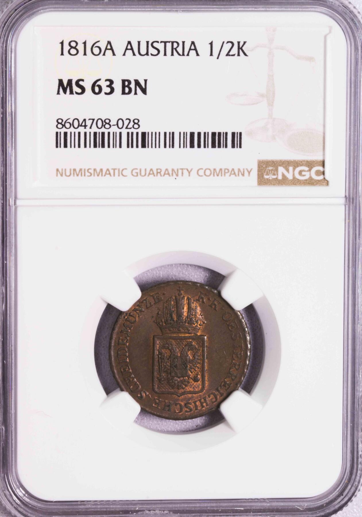 NGC-MS62/63/64RB 1816奥地利铜币三枚套