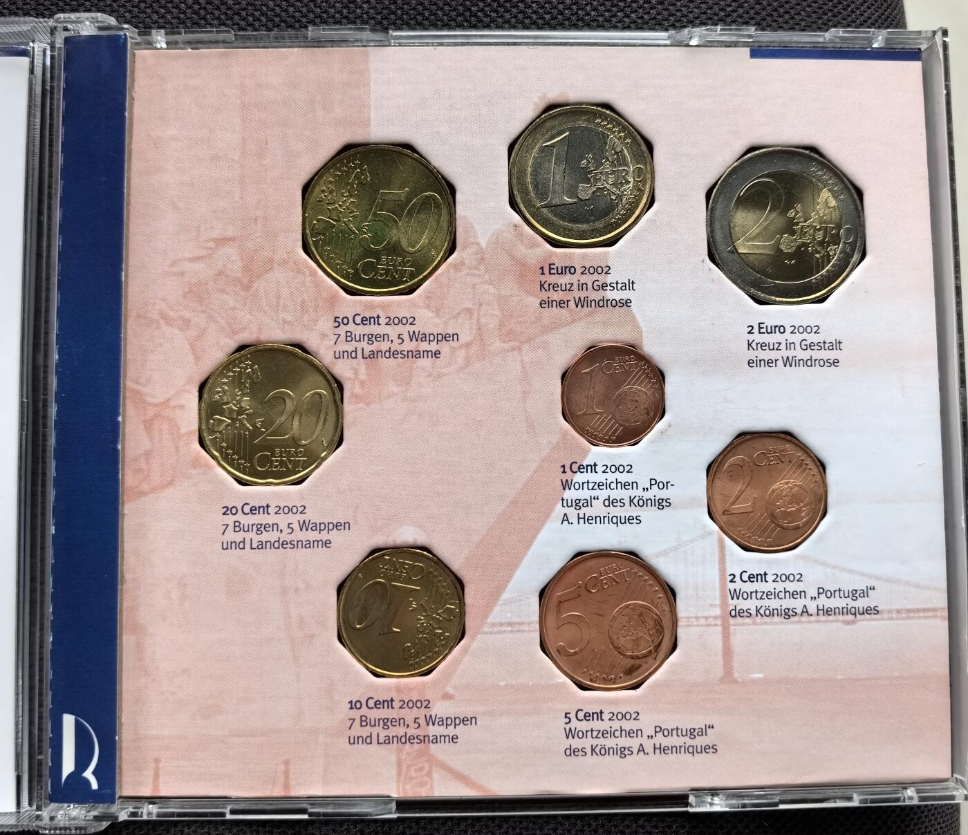 外国优质老铜币银币苏联纪念章，每周六晚九点倒数截拍，满百包邮可寄存，持续收拍 欧元硬币-2002年葡萄牙（首发版+CD盒）