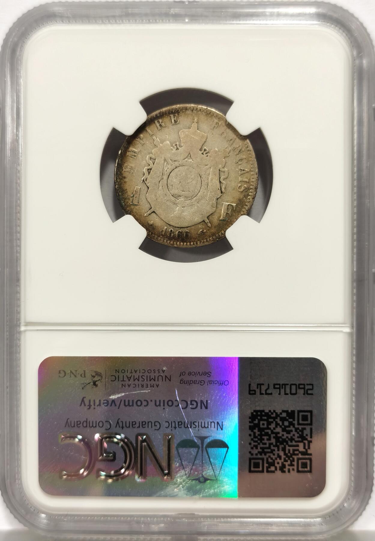 博洋堂世界钱币拍卖第165期（全场包邮） NGC VG 法国1866年拿破仑三世1法郎银币