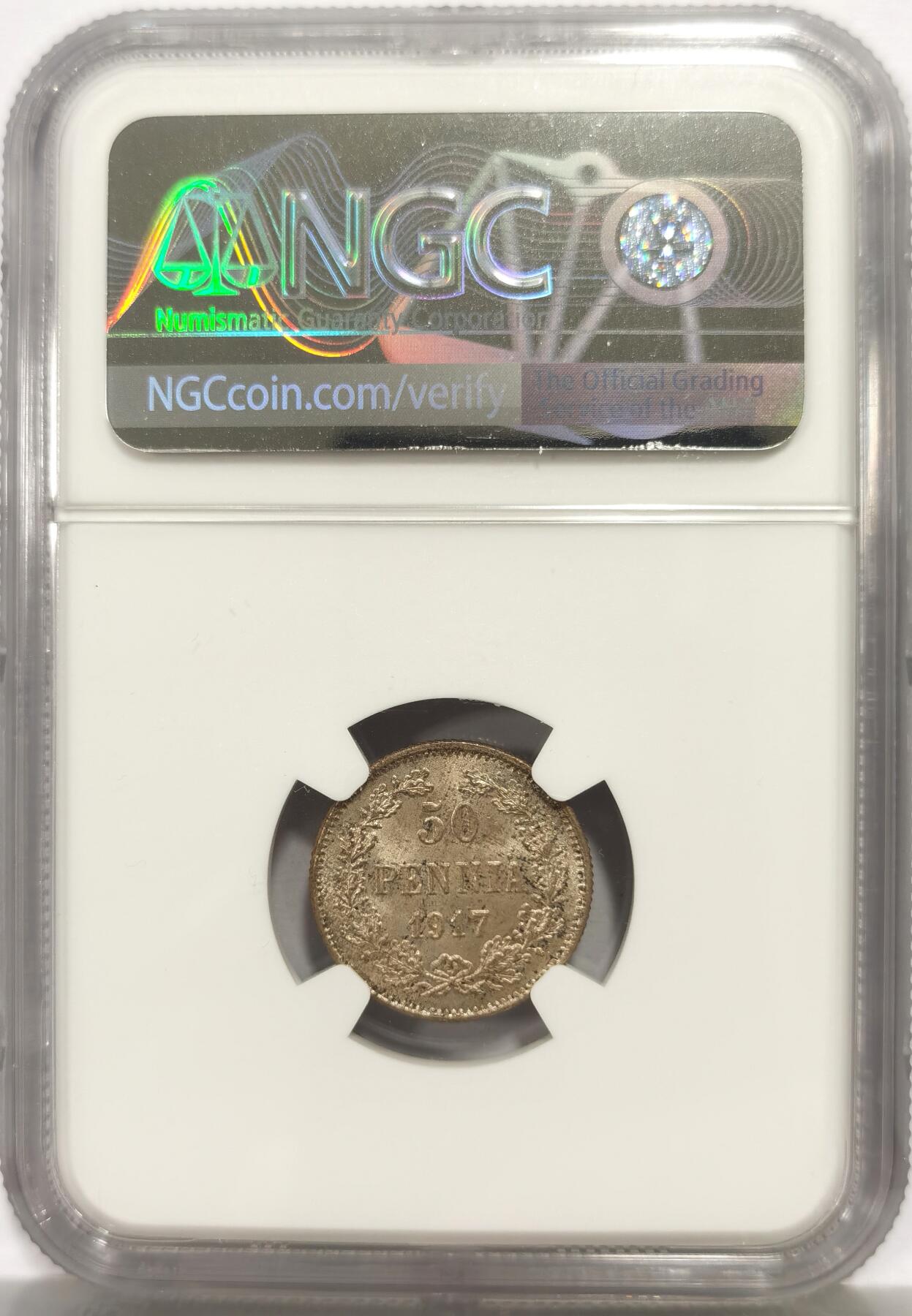 博洋堂世界钱币拍卖第165期（全场包邮） NGC MS65 芬兰1917年S内战时期50盆尼银币
