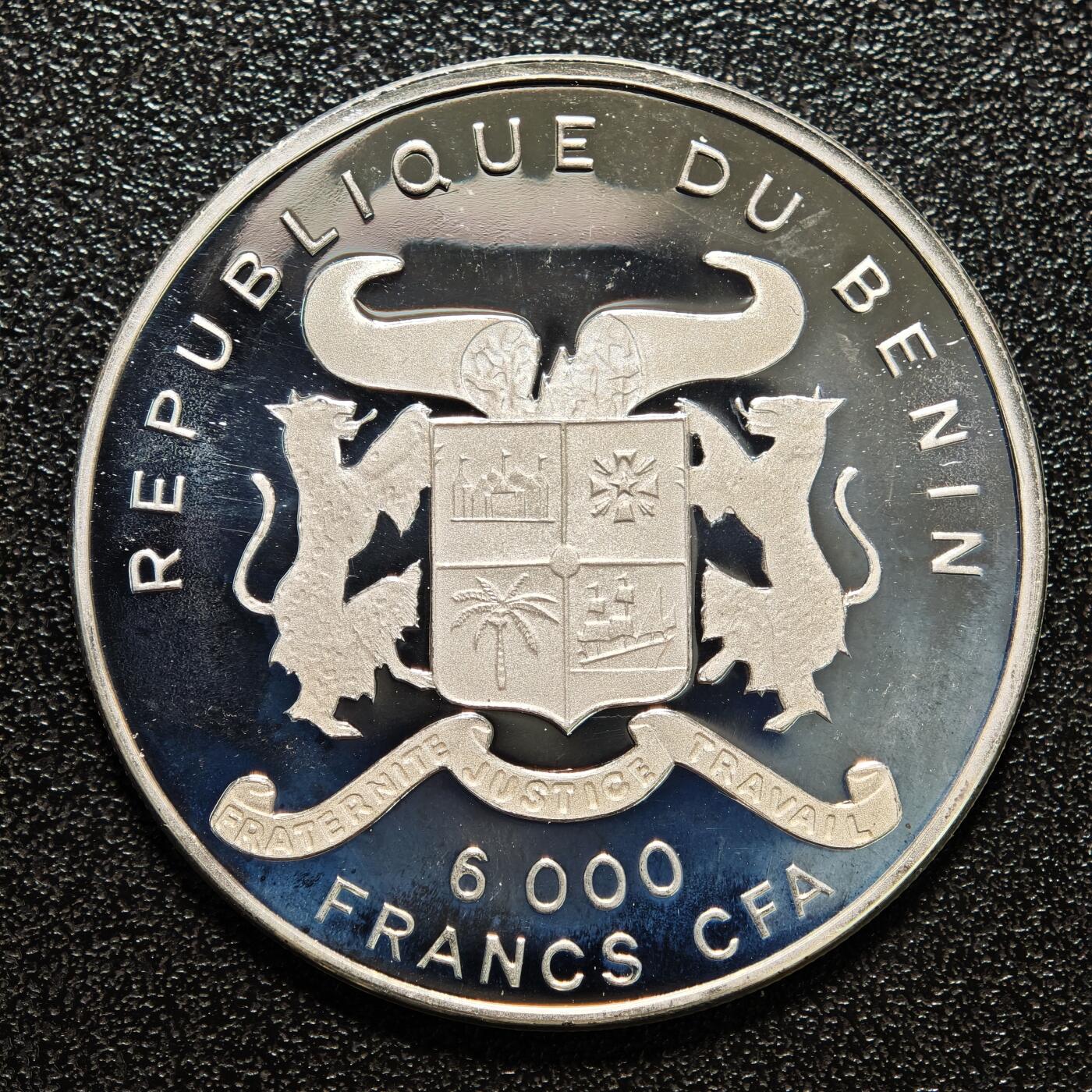 【德藏】世界币章拍卖第168期（拍品征集中~欢迎藏友联系） 1993年 贝宁达荷美非洲象600法郎银币 999银 直径约：36.6mm；重约：20g