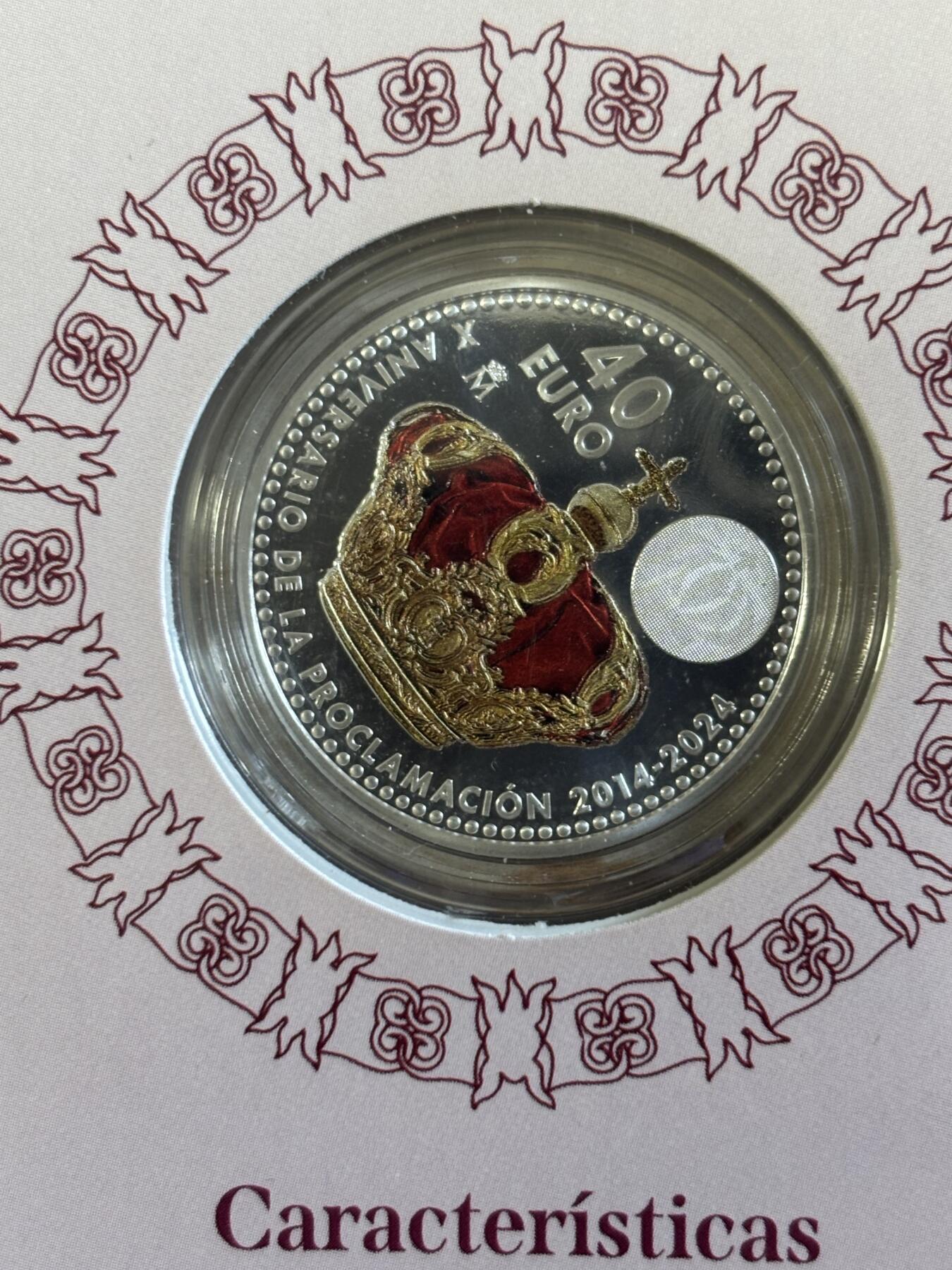 第194期拍卖 西班牙2024年菲利普六世皇冠40欧彩色纪念银币，925银，18克，发行5000枚