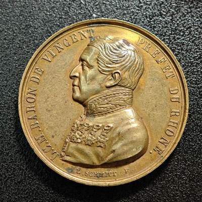 【德藏】世界币章拍卖第168期（拍品征集中~欢迎藏友联系） - 1851年 法国罗纳省省长樊尚男爵高浮雕纪念铜章 直径约：34.4mm；重约：19.7g