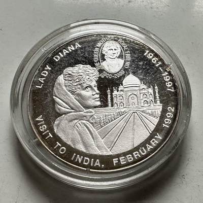 🌹外币初藏🌹🐯2026年第31场   每周二四六晚8️⃣点 接代拍 - 刚果1992年戴安娜访问印度5法郎 泰姬陵 镀银克朗型纪念币