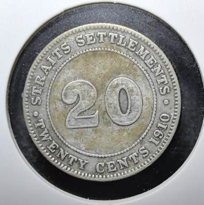 外国优质老铜币银币苏联纪念章，每周六晚九点倒数截拍，满百包邮可寄存，持续收拍 - 英属海峡殖民地1910年20分银币，正面为爱德华七世头像及 “国王与皇帝” 头衔，背面标注面值，是英国殖民东南亚时期的典型流通货币。