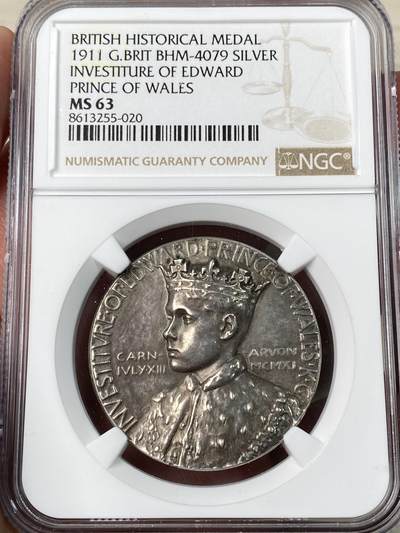 万国钱币拍卖第063期 - NGC MS63 1911年英国威尔士亲王爱德华授勋纪念银章 著名的不爱江山爱美人的爱德华八世