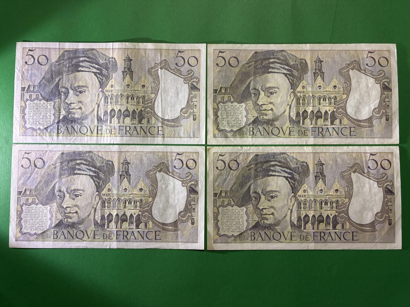 咖啡豆•收藏 2026年Mar_24th世界各国纸币拍卖 4枚 法国 50法郎 美品XF 外国 欧洲纸币
