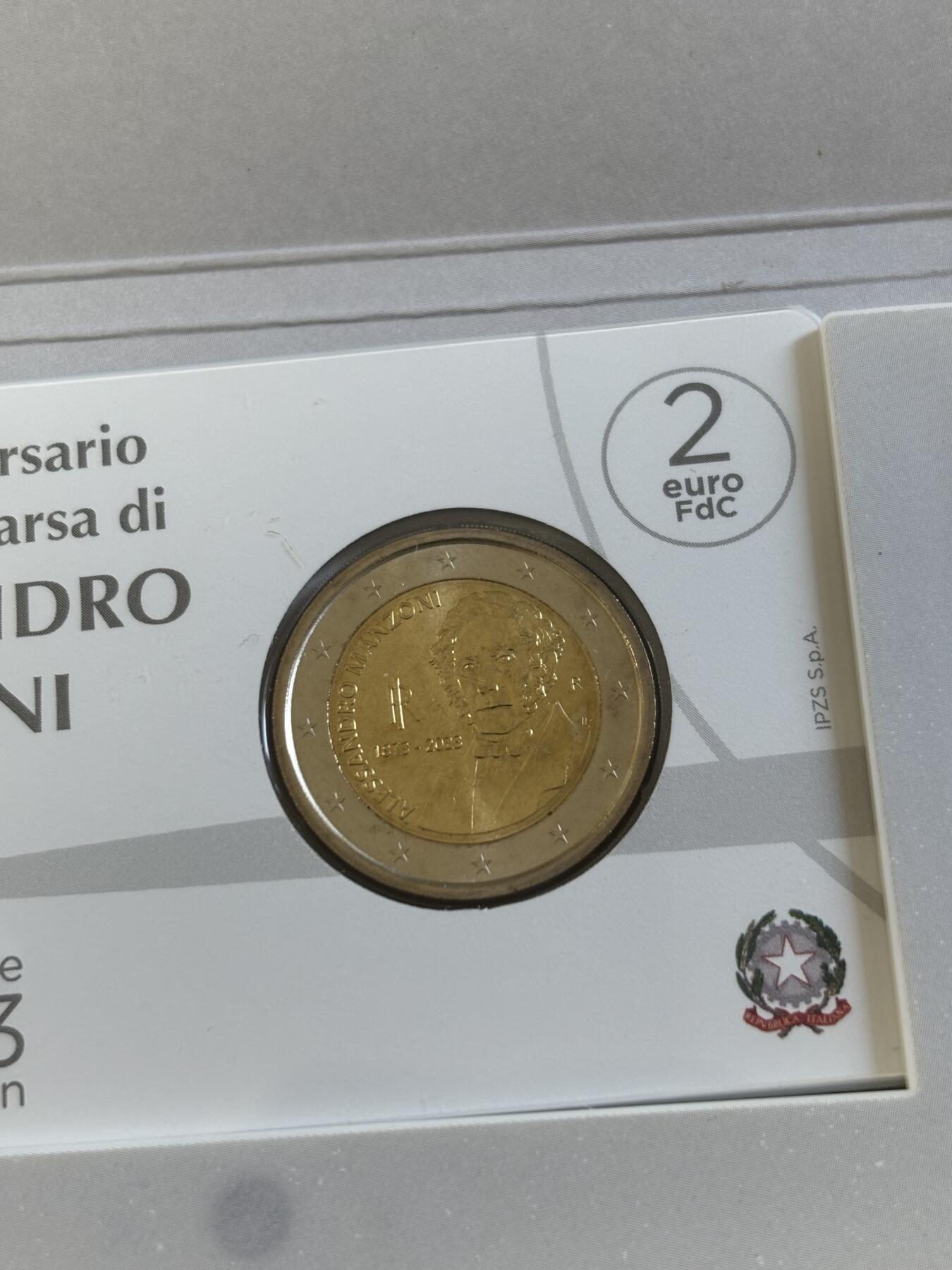 第194期拍卖 卡装意大利2023年人物曼佐尼2欧双色纪念币