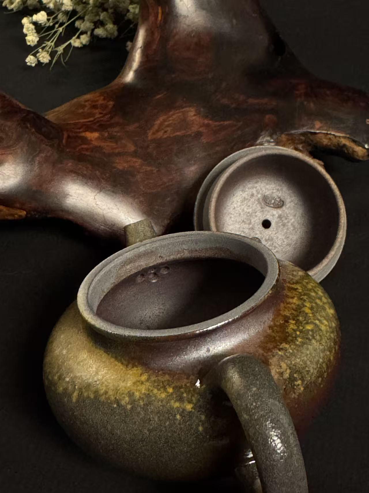 零元拍：原矿紫砂壶柴烧德钟+柴烧主人杯（80CC左右）