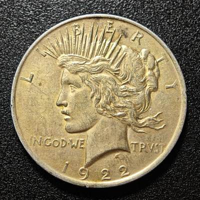 【德藏】世界币章拍卖第168期（拍品征集中~欢迎藏友联系） - 1922年 美国和平1元银币 900银 直径约：36.6mm；重约：26.8g