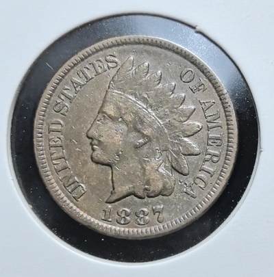 外国优质老铜币银币苏联纪念章，每周六晚九点倒数截拍，满百包邮可寄存，持续收拍 - 美国印第安人头像1887年1美分铜币，正面为印第安人头像，背面是花环与盾徽，是美国 19 世纪末经典流通铜辅币，见证其西进运动与货币体系发展。