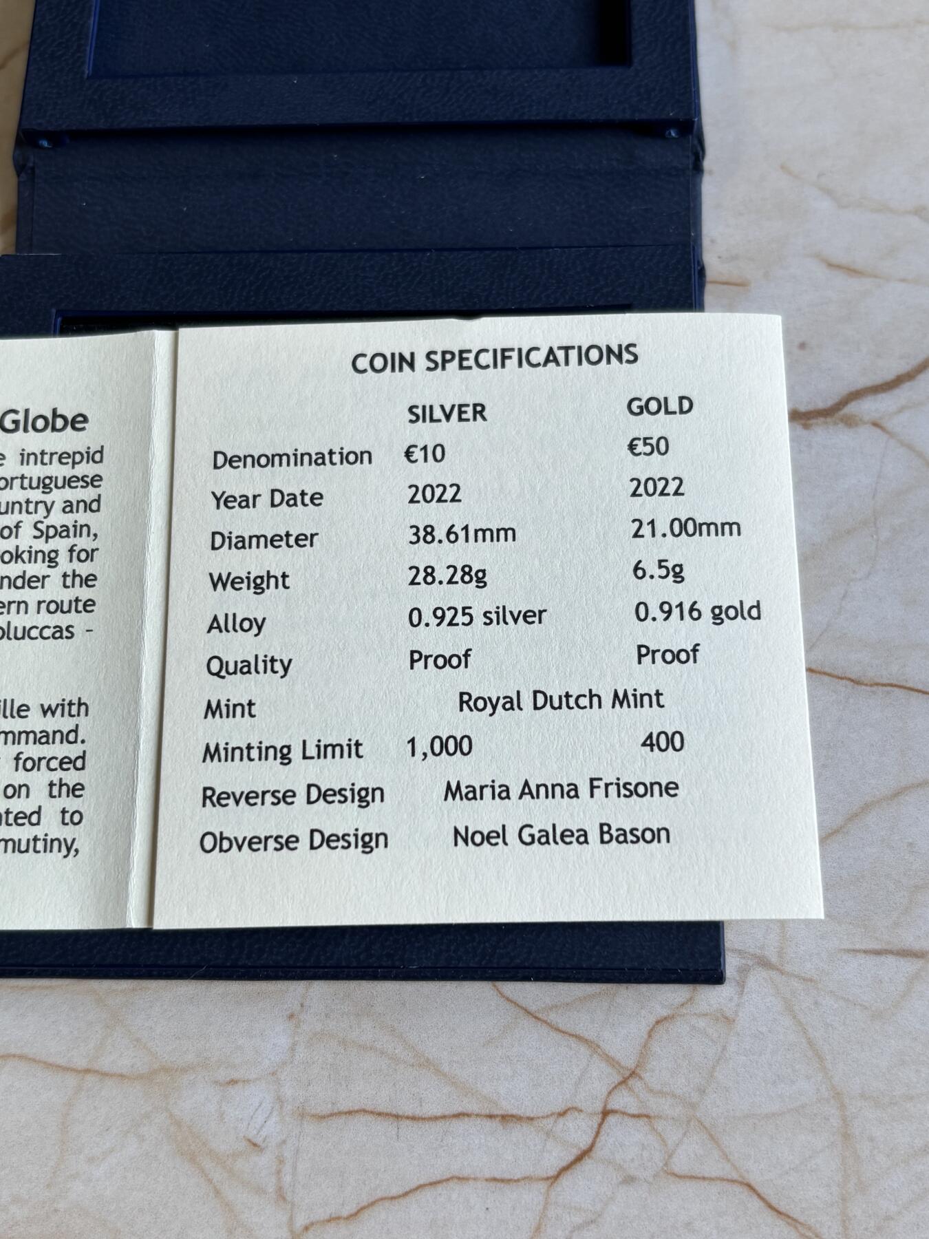 第194期拍卖 马耳他2022年麦哲伦环球航行500周年精制纪念银币28.28克，925银，发行1000枚