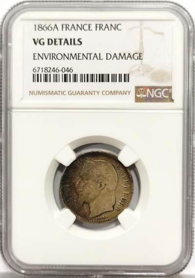 博洋堂世界钱币拍卖第165期（全场包邮） - NGC VG 法国1866年拿破仑三世1法郎银币