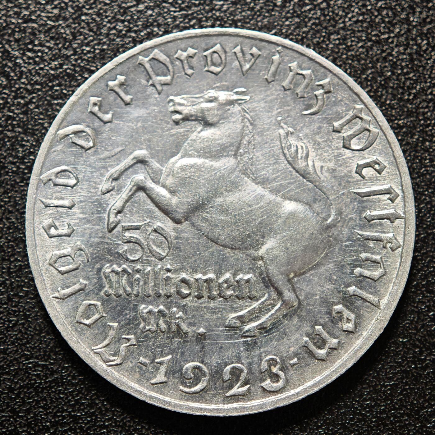 【德藏】世界币章拍卖第168期（拍品征集中~欢迎藏友联系） 1923年 德国紧急时期5000万马克马币铝币 直径约：36.4mm；重约：5.4g