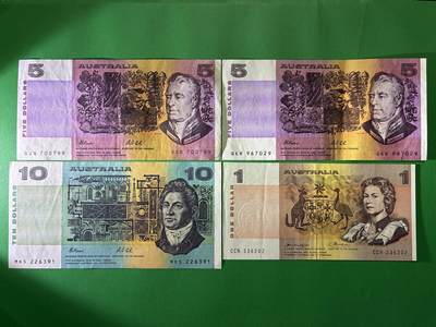 咖啡豆•收藏 2026年Mar_24th世界各国纸币拍卖 - 4枚 澳大利亚 1-10元 AU-UNC 外国 大洋洲纸币