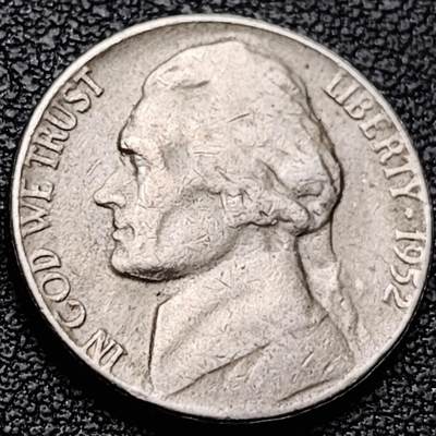 泉币菌-第213场-拍品多 请提前出价（工作最近较忙 发货不及时，望理解） - 美国1952年5美分纪念币 杰斐逊 及 故居蒙蒂塞洛庄园 21mm