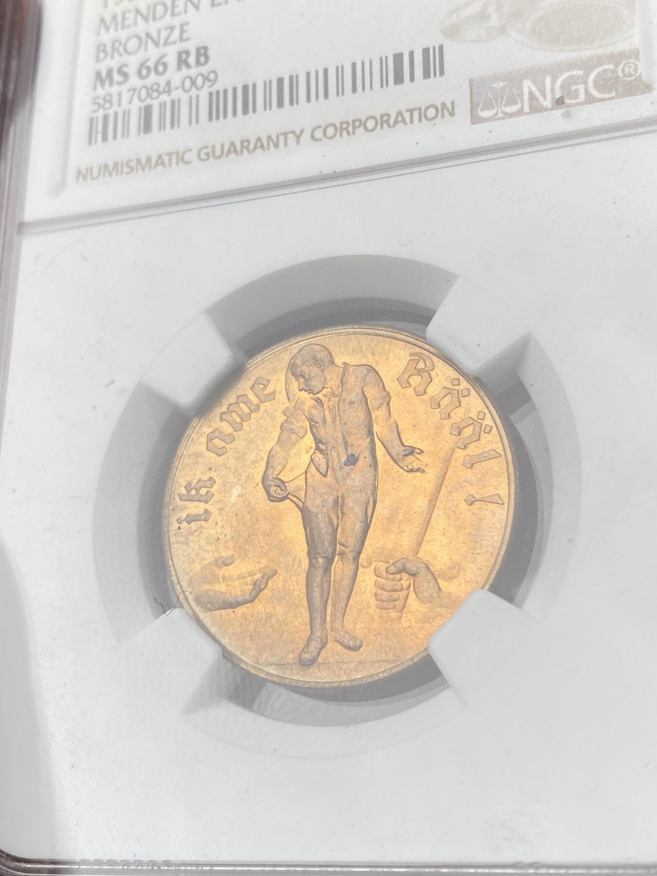 万国钱币拍卖第063期 NGC MS66 1923年德国门登紧急时期5MM铜币 一战战败后紧急时期代用币 虽然是紧急时期但工艺一点没有马虎 红铜光极美 GEM顶级品质